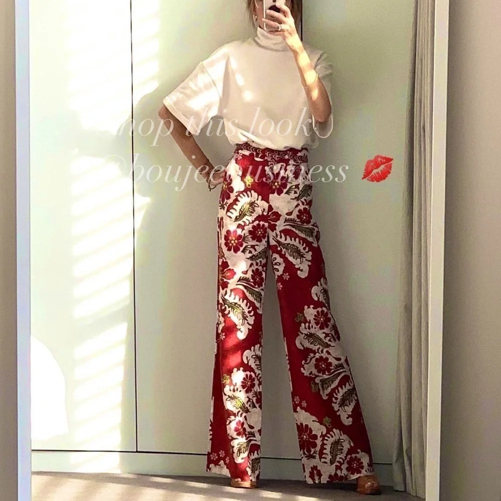 ZARA Linen Blend Printed Pants